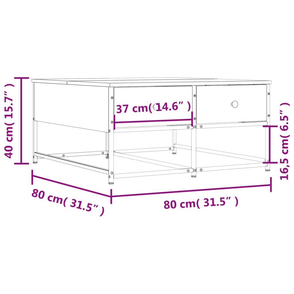 sofabord 80x80x40 cm konstrueret træ sort