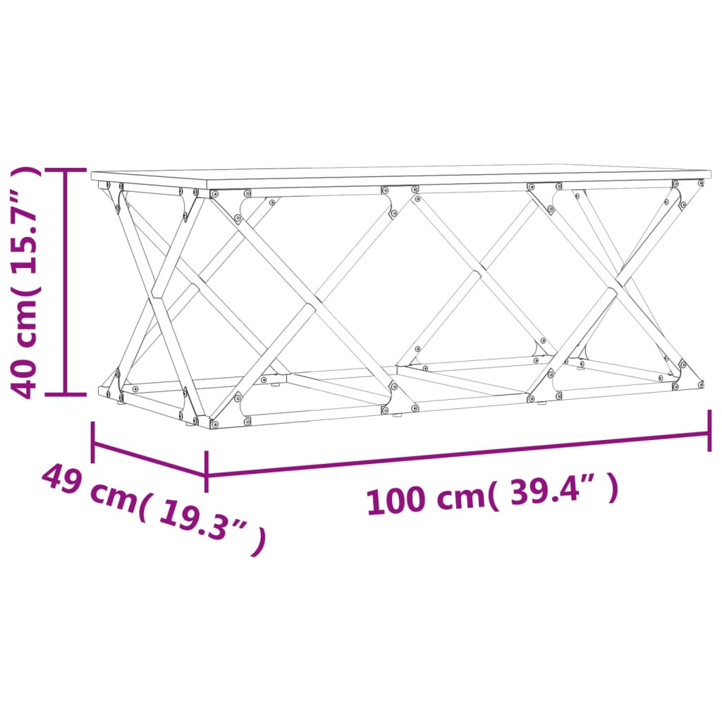 sofabord 100x49x40 cm konstrueret træ røget egetræsfarve