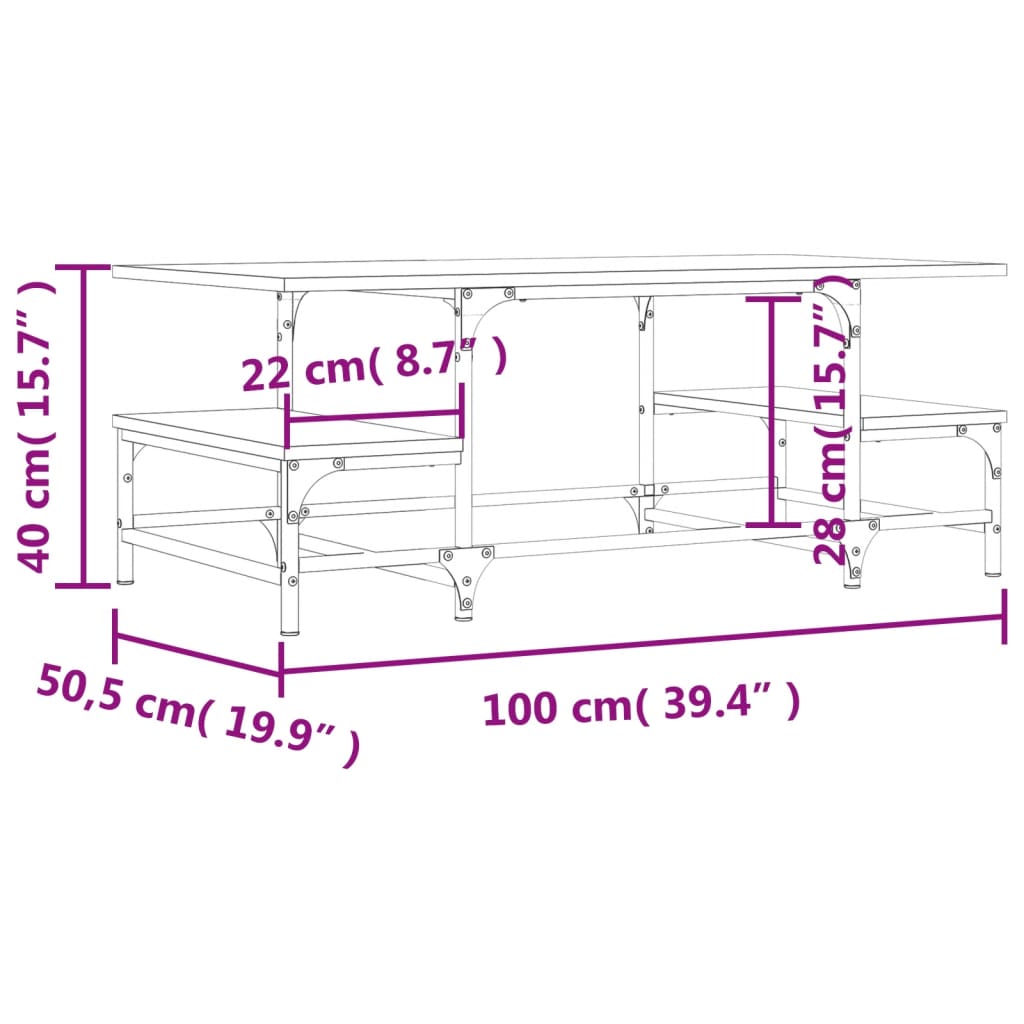 sofabord 100x50,5x40 cm konstrueret træ sonoma-eg