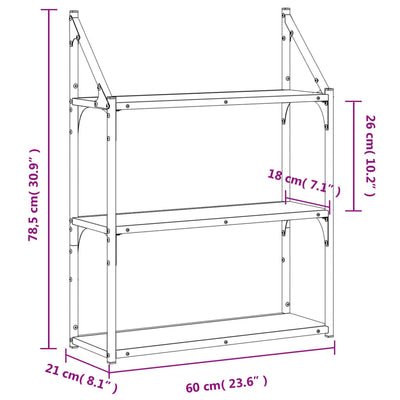 vægreol med 3 hylder 60x21x78,5 cm konstrueret træ sort