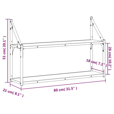 vægreol med 2 hylder 80x21x51 cm konstrueret træ sonoma-eg