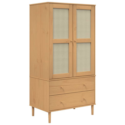 klædeskab SENJA 90x55x175 cm rattan-look massivt fyrretræ brun