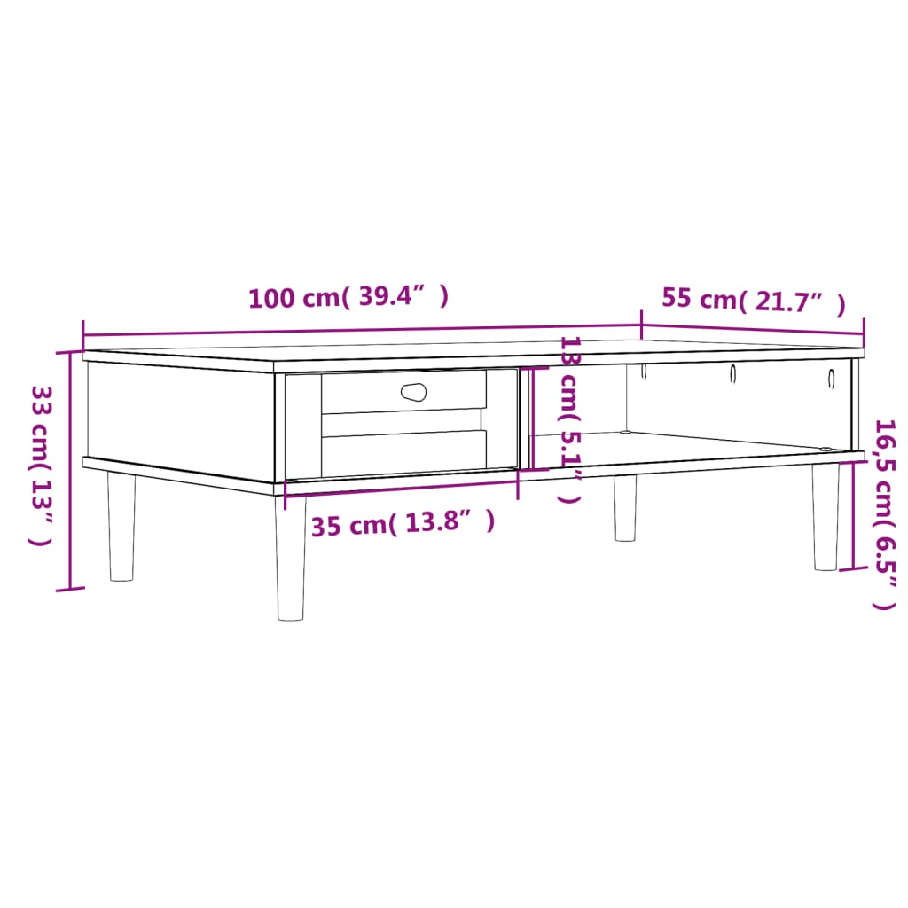 sofabord SENJA 100x55x33 cm rattan-look massivt træ brun