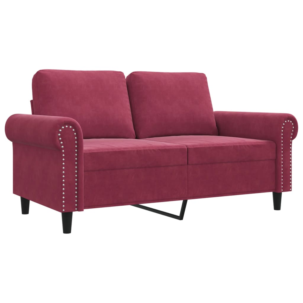 2-personers sofa 120 cm fløjl vinrød