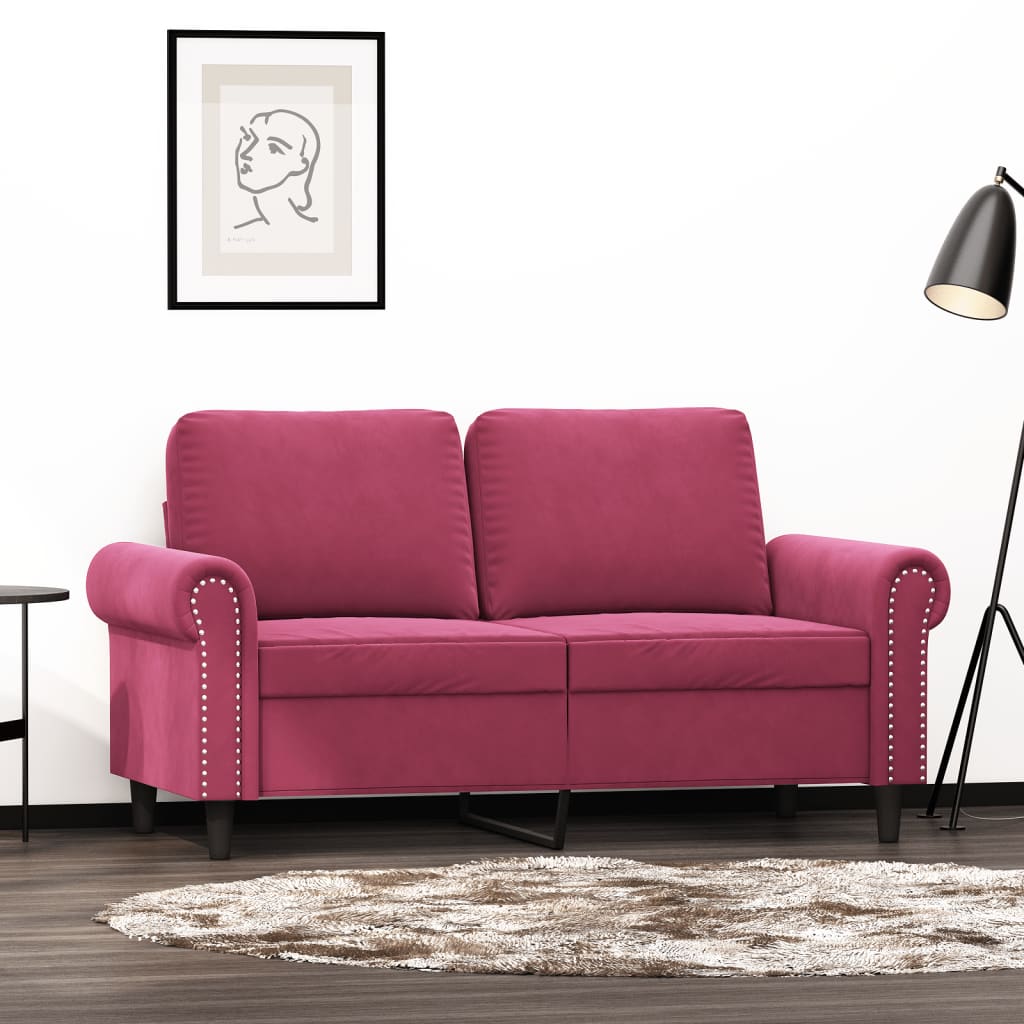 2-personers sofa 120 cm fløjl vinrød