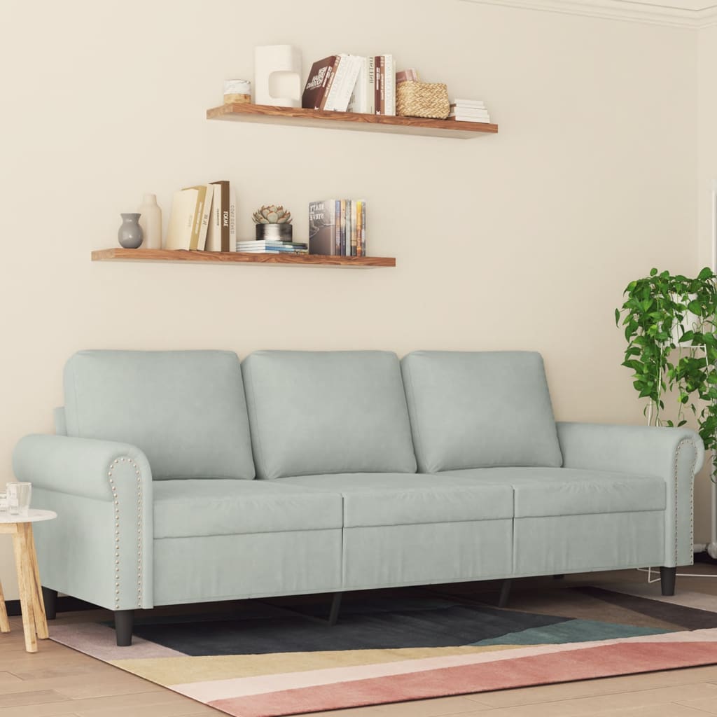 3-personers sofa 180 cm velour lysegrå