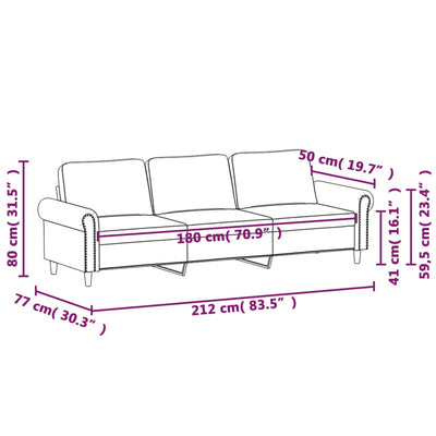 3-personers sofa 180 cm fløjl mørkegrå