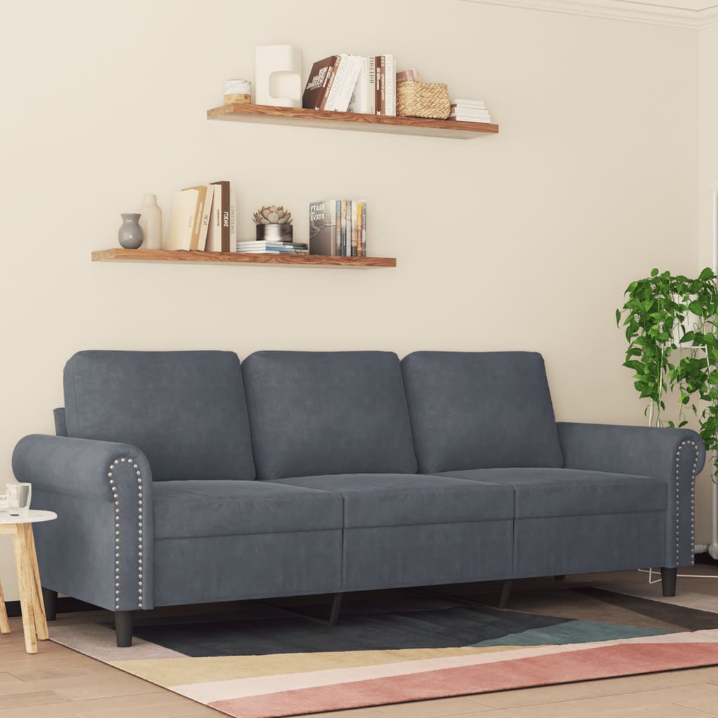 3-personers sofa 180 cm fløjl mørkegrå