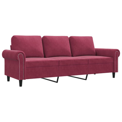 3-personers sofa 180 cm fløjl vinrød