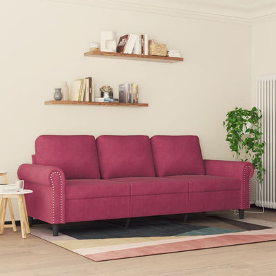 3-personers sofa 180 cm fløjl vinrød