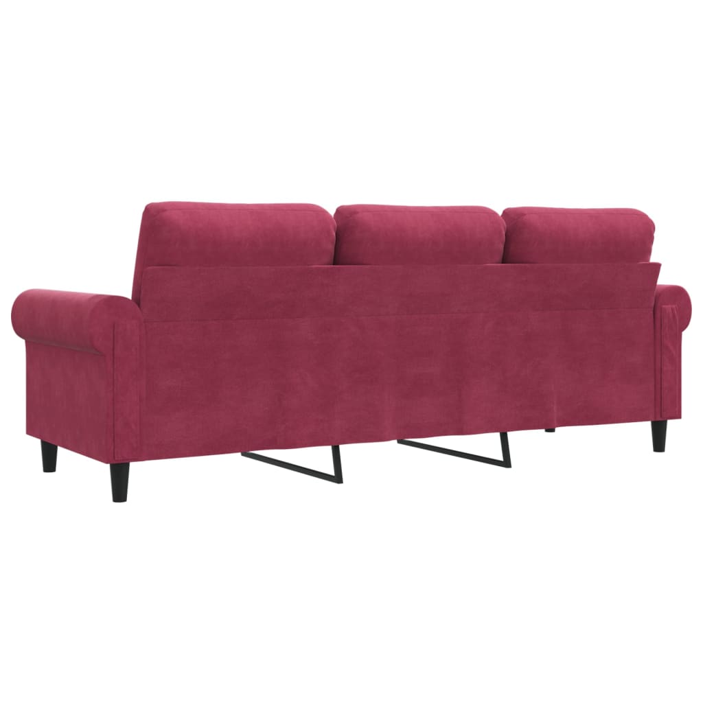 3-personers sofa 180 cm fløjl vinrød