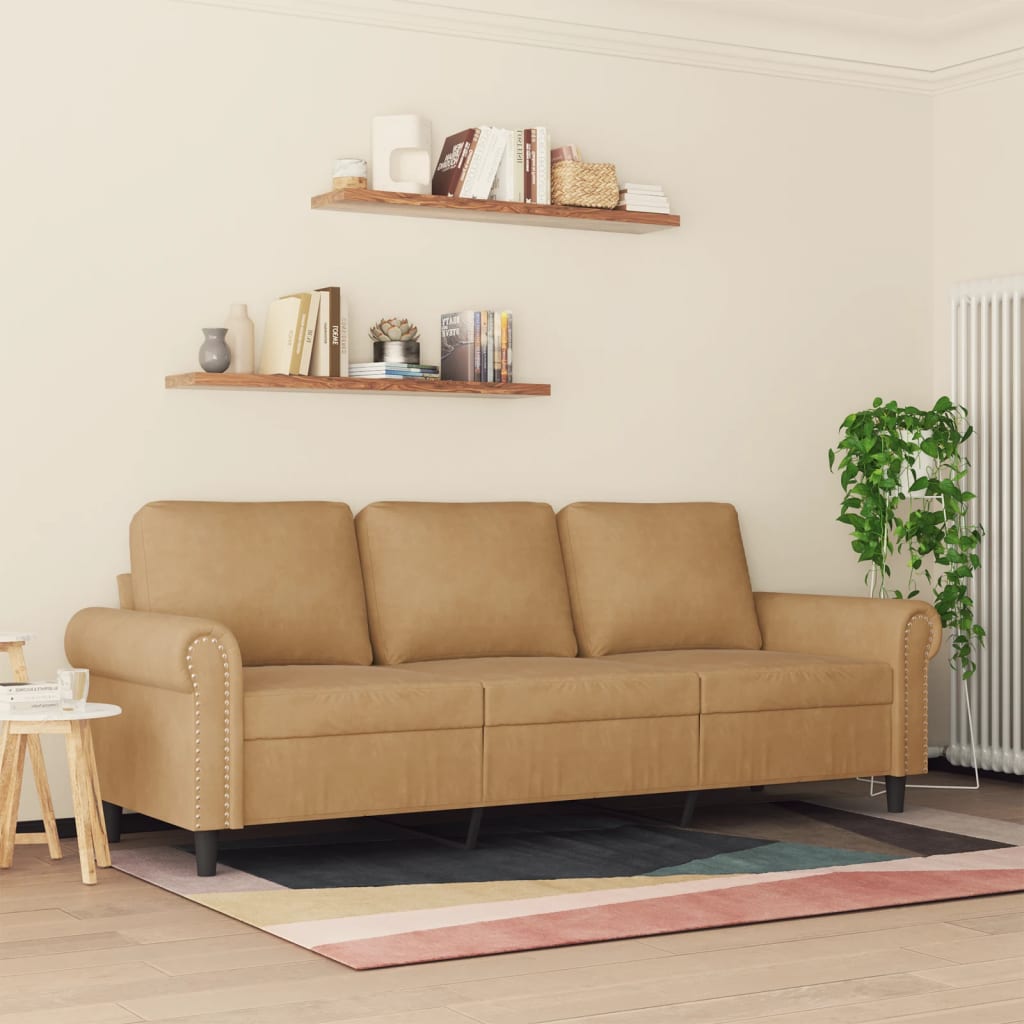 3-personers sofa 180 cm fløjl brun