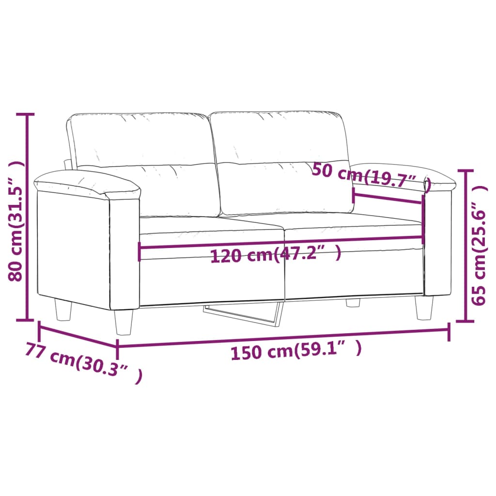 2-personers sofa 120 cm mikrofiberstof lysegrå