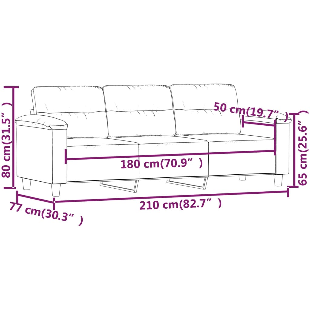 3-personers sofa 180 cm mikrofiberstof mørkegrå