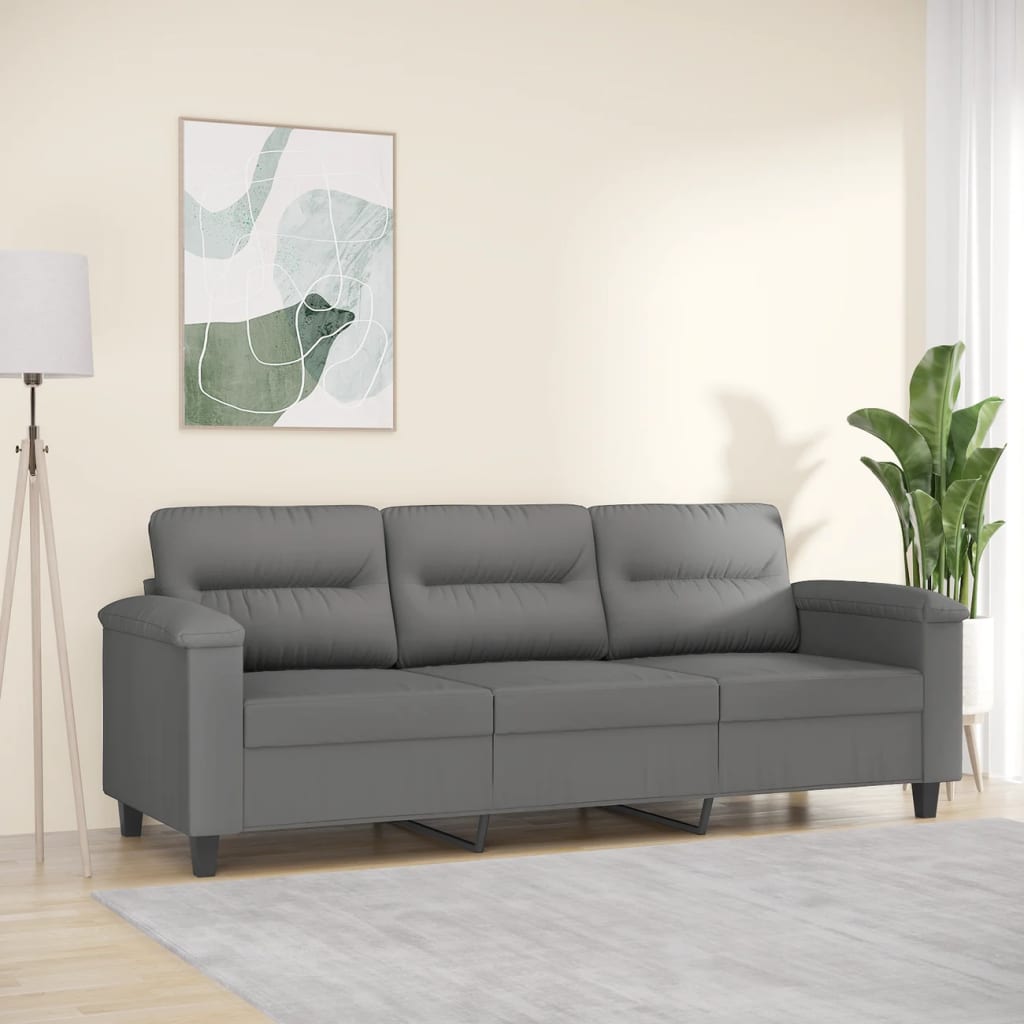 3-personers sofa 180 cm mikrofiberstof mørkegrå