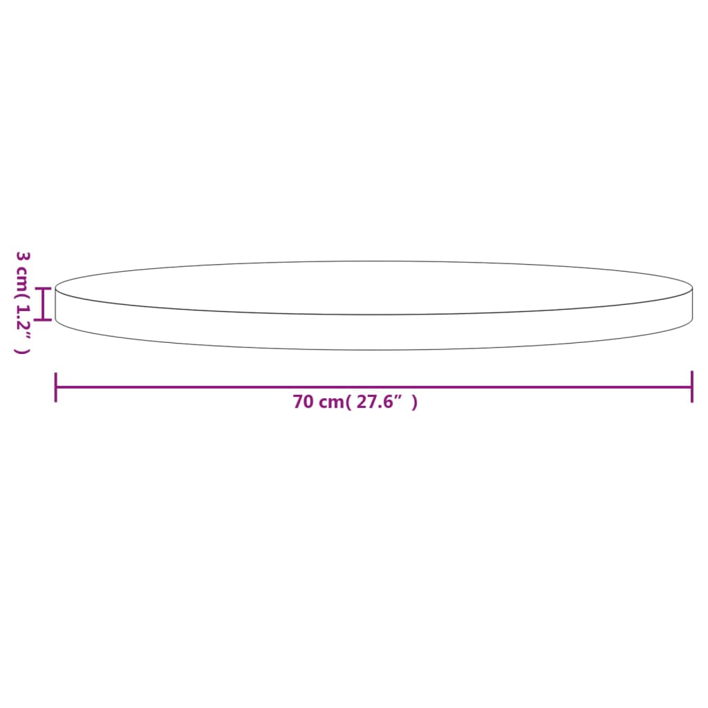 bordplade Ø70x3 cm rund massivt fyrretræ hvid