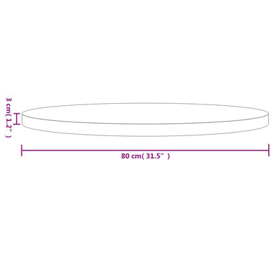 bordplade Ø80x3 cm rundt massivt fyrretræ