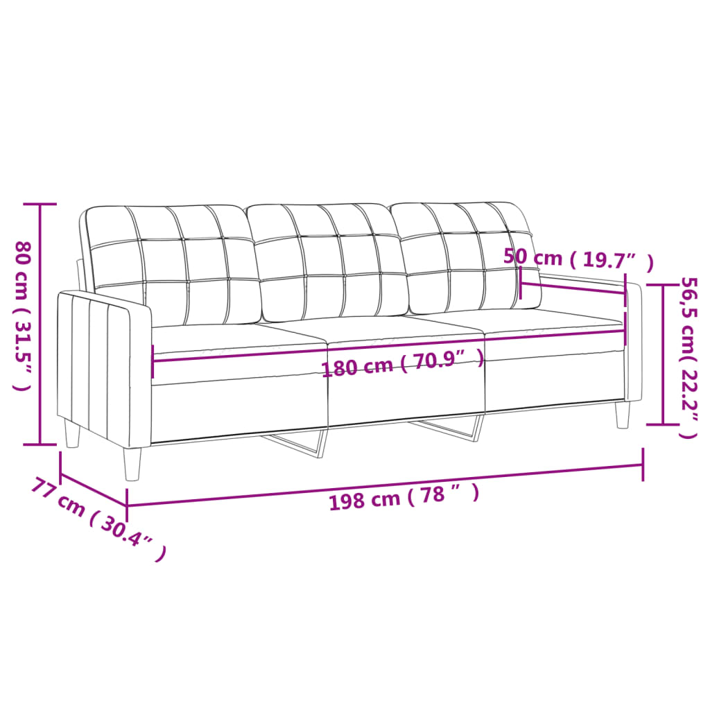 3-personers sofa 180 cm stof lysegrå