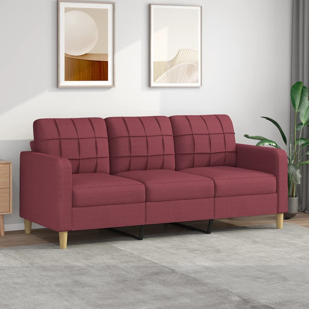 3-personers sofa 180 cm stof vinrød