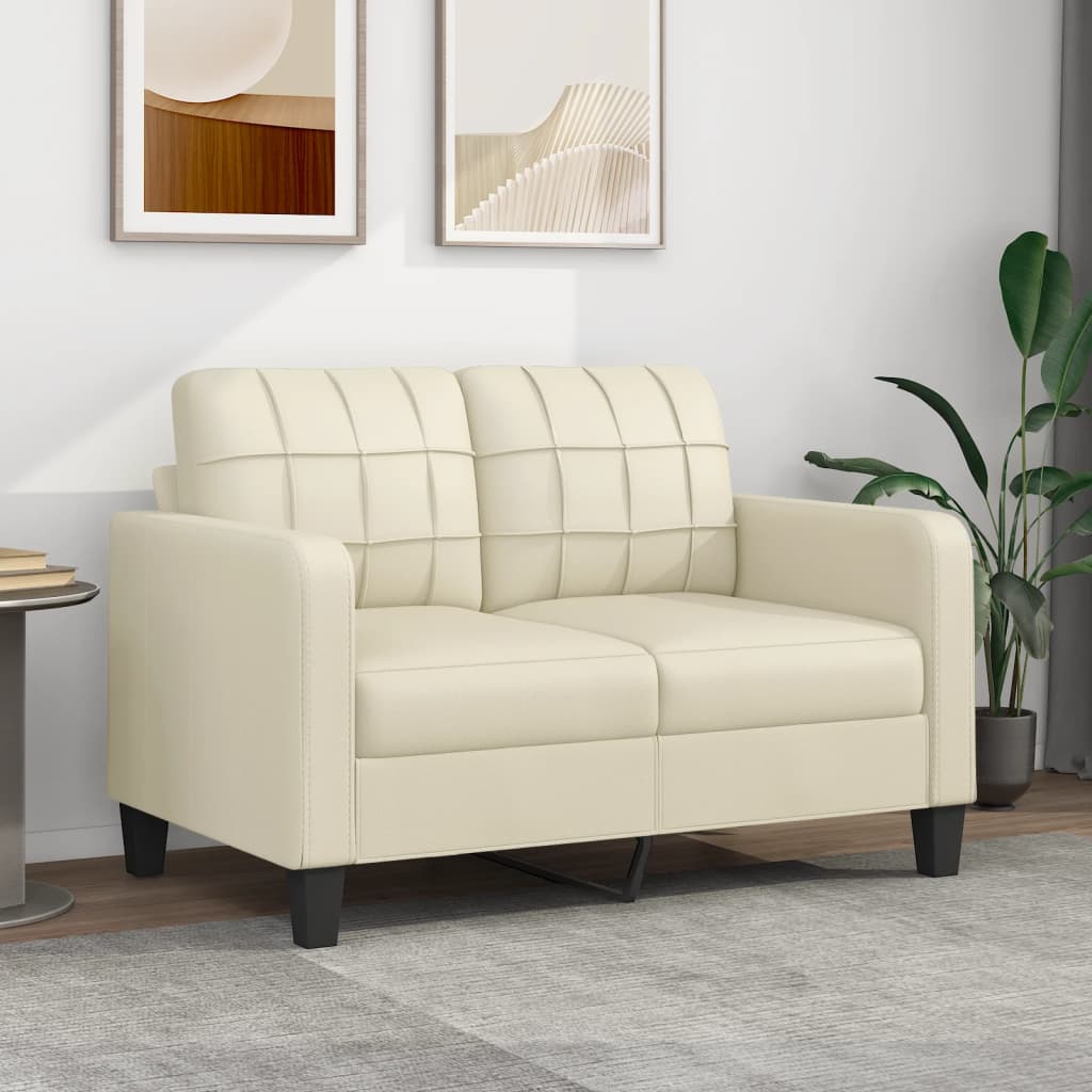 2-personers sofa 120 cm kunstlæder cremefarvet