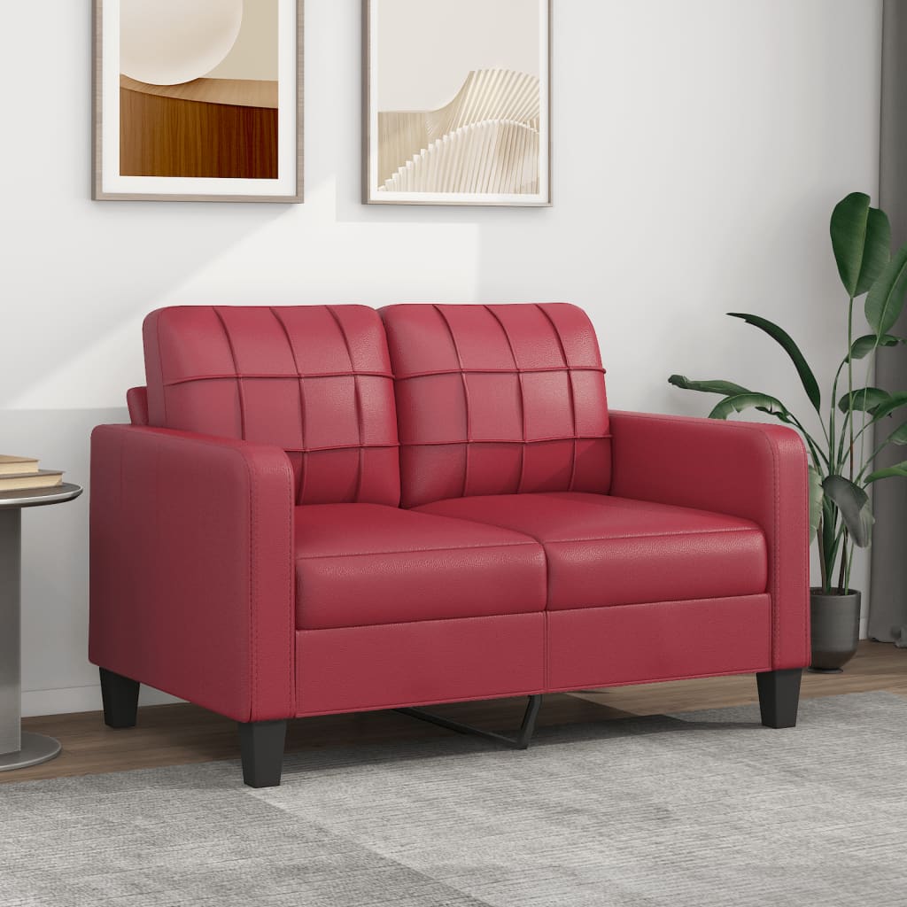 2-personers sofa 120 cm kunstlæder vinrød