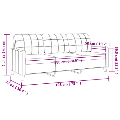 3-personers sofa 180 cm kunstlæder cremefarvet