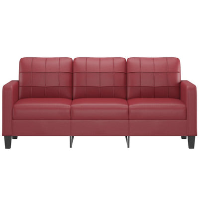 3-personers sofa 180 cm kunstlæder vinrød