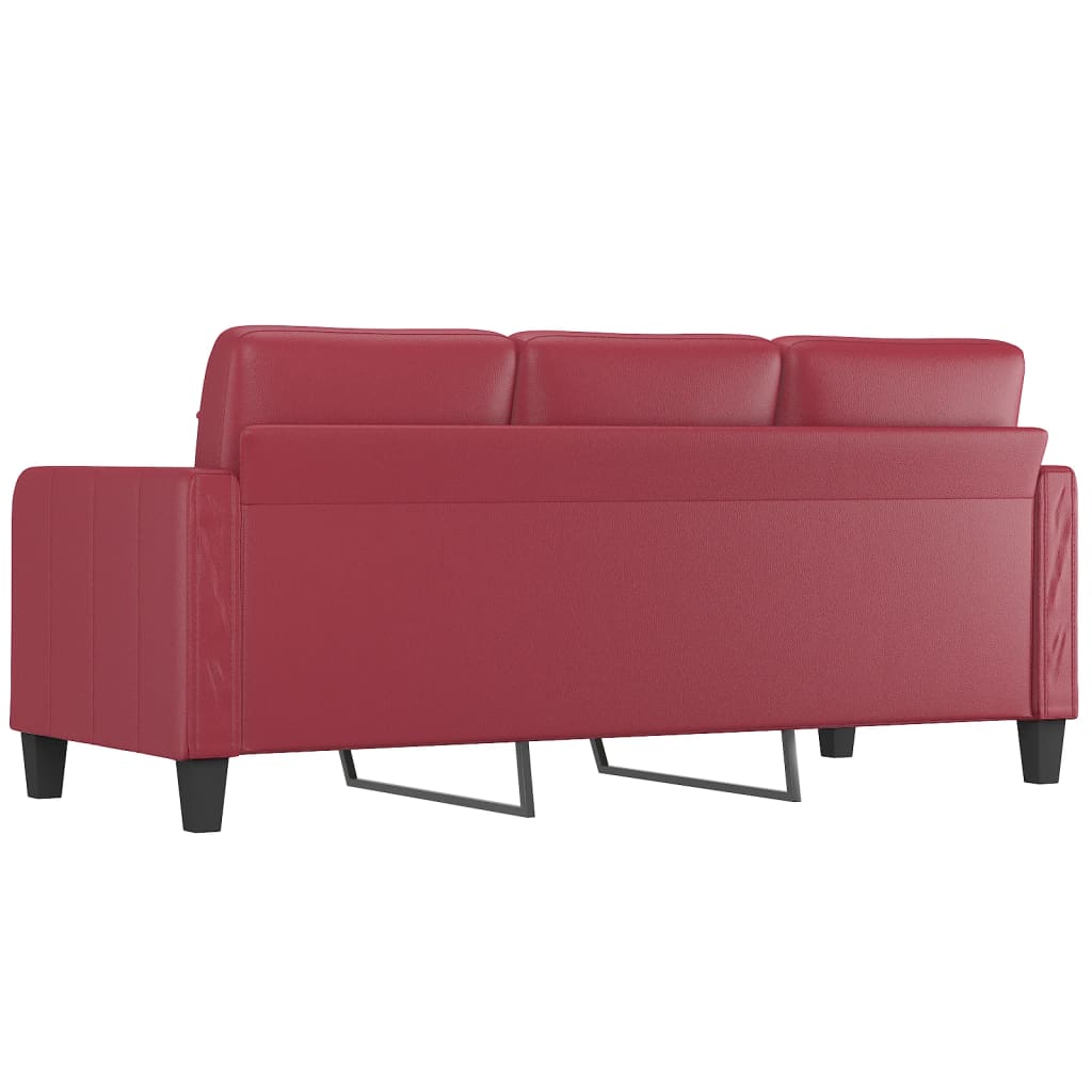 3-personers sofa 180 cm kunstlæder vinrød