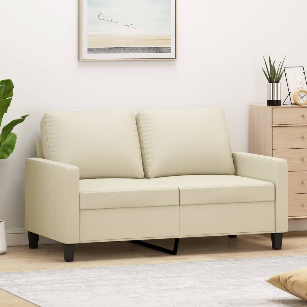 2-personers sofa 120 cm kunstlæder cremefarvet