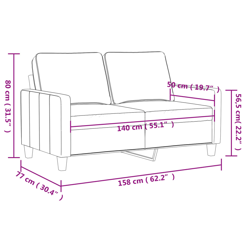 2-personers sofa 140 cm kunstlæder sort