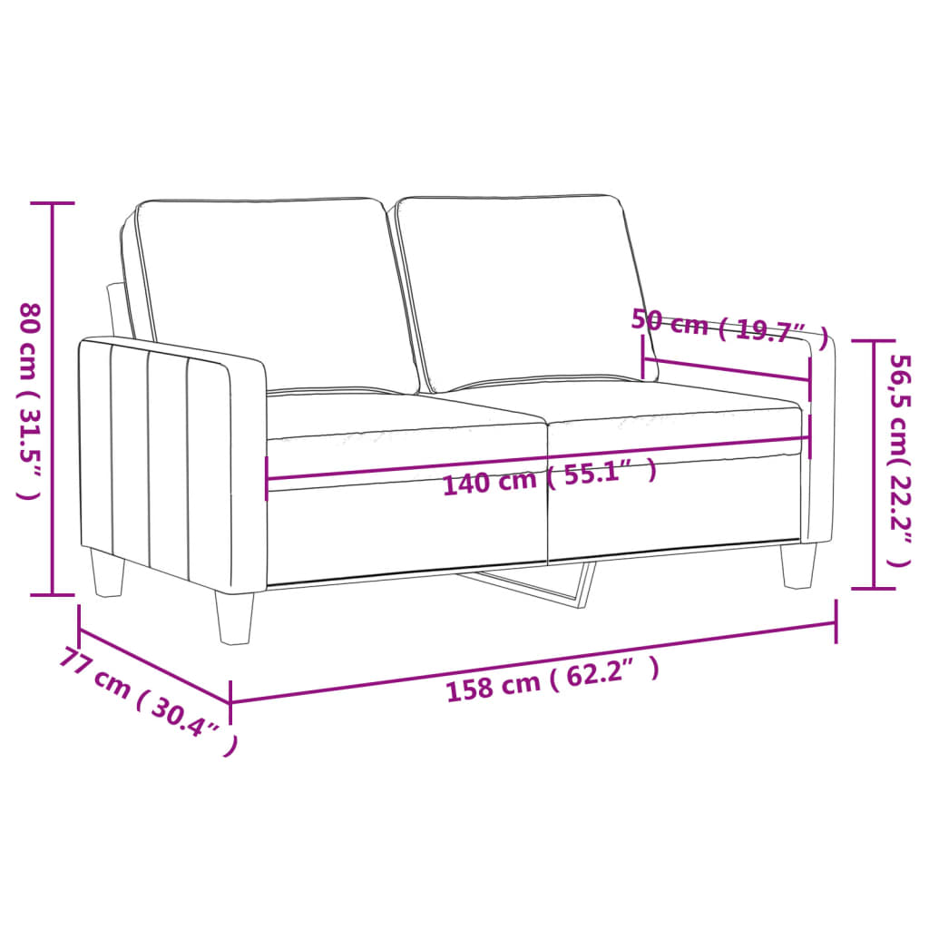 2-personers sofa 140 cm kunstlæder vinrød