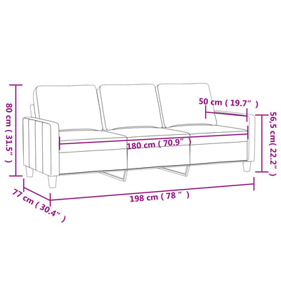 3-personers sofa 180 cm kunstlæder cremefarvet