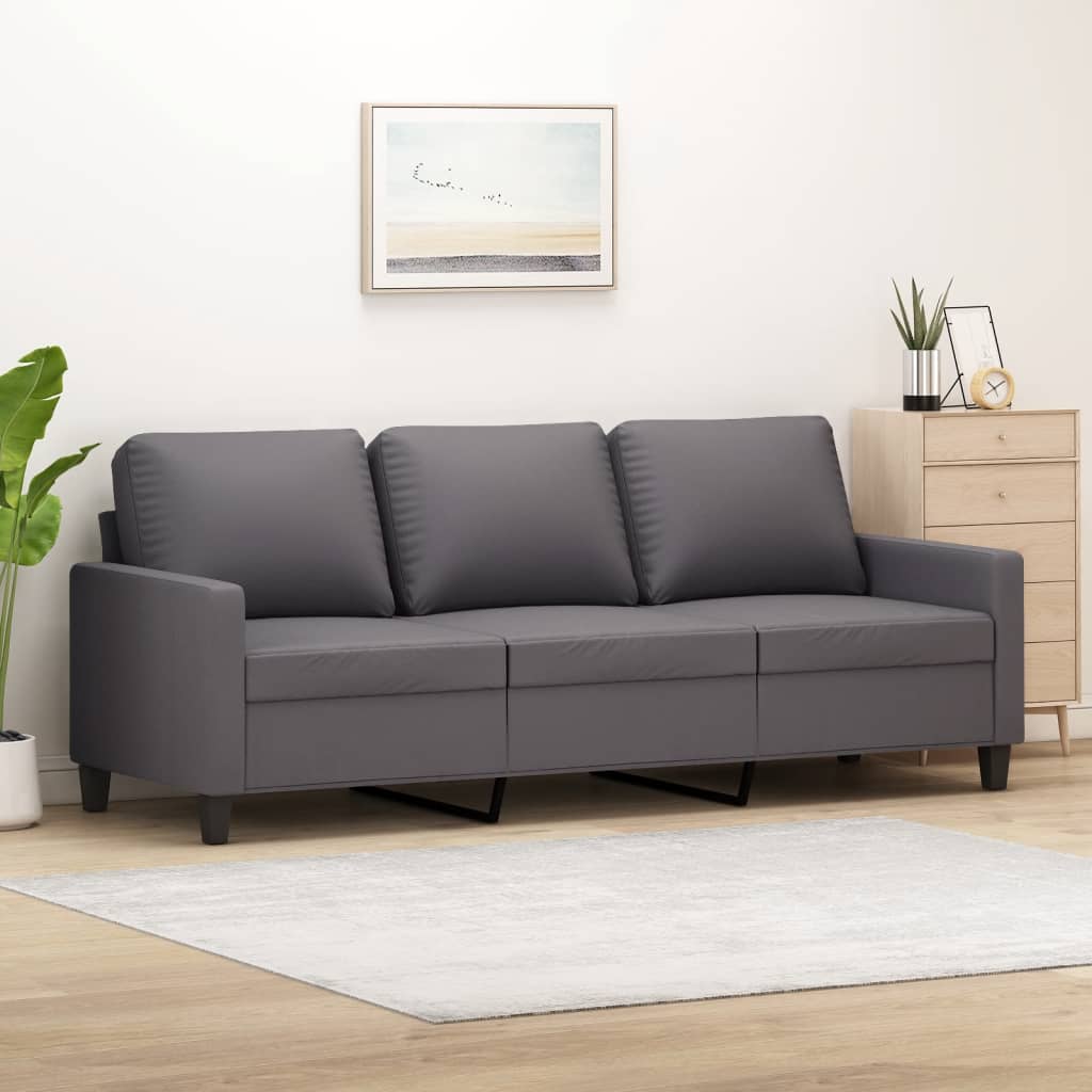 3-personers sofa 180 cm kunstlæder grå