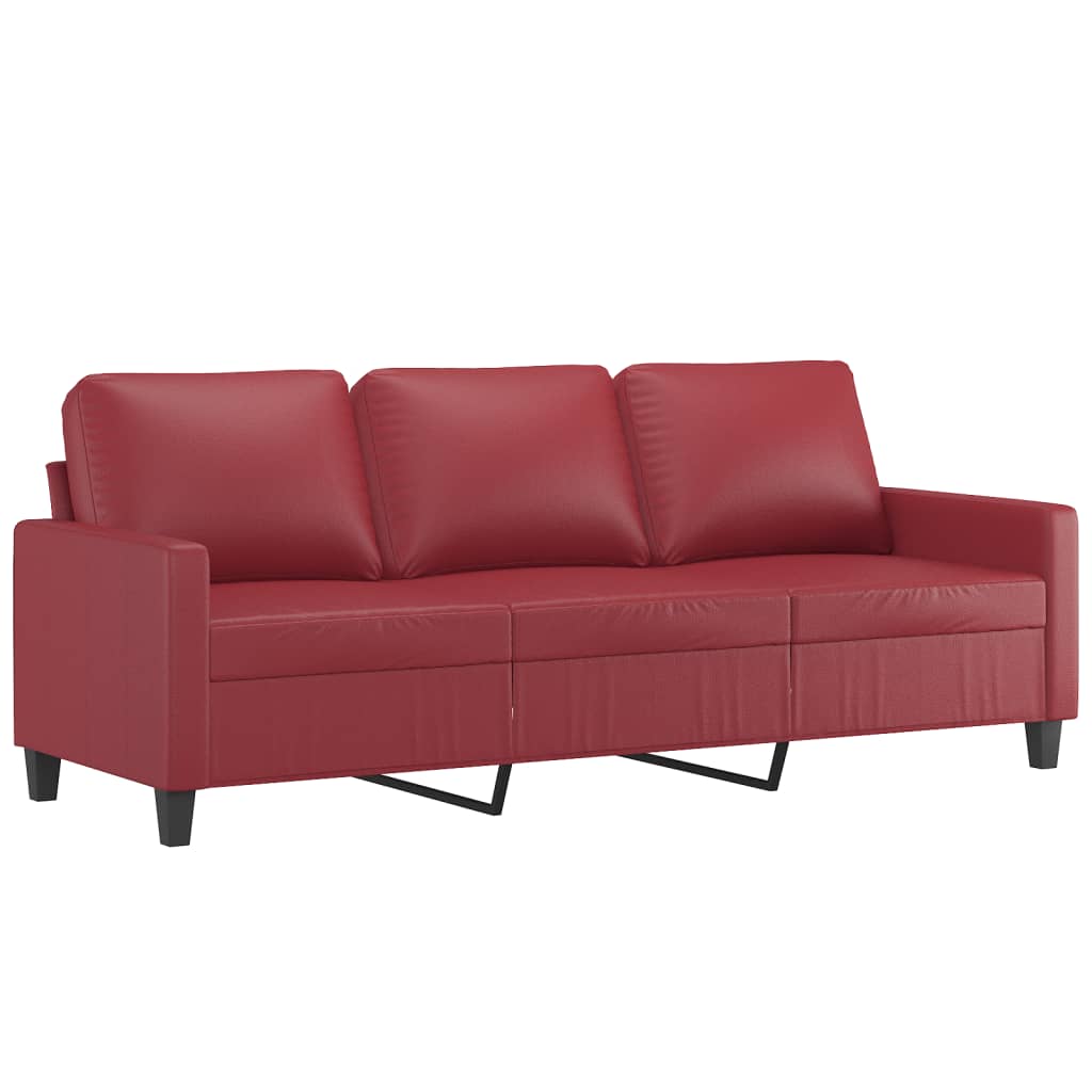 3-personers sofa 180 cm kunstlæder vinrød