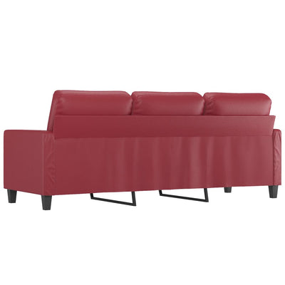 3-personers sofa 180 cm kunstlæder vinrød