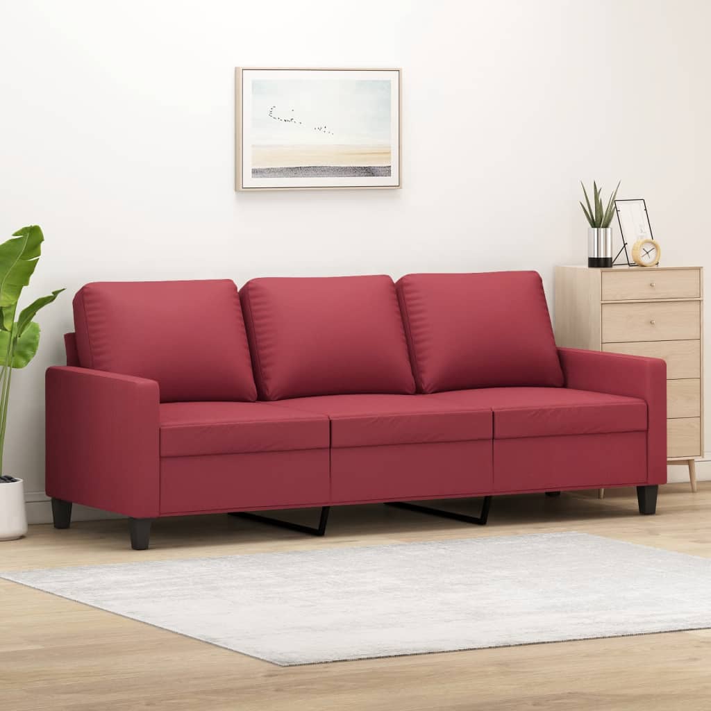 3-personers sofa 180 cm kunstlæder vinrød