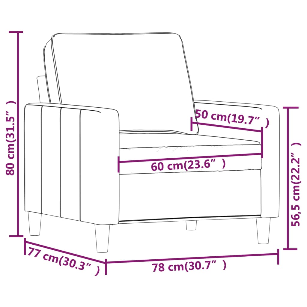 lænestol 60 cm velour cremefarvet