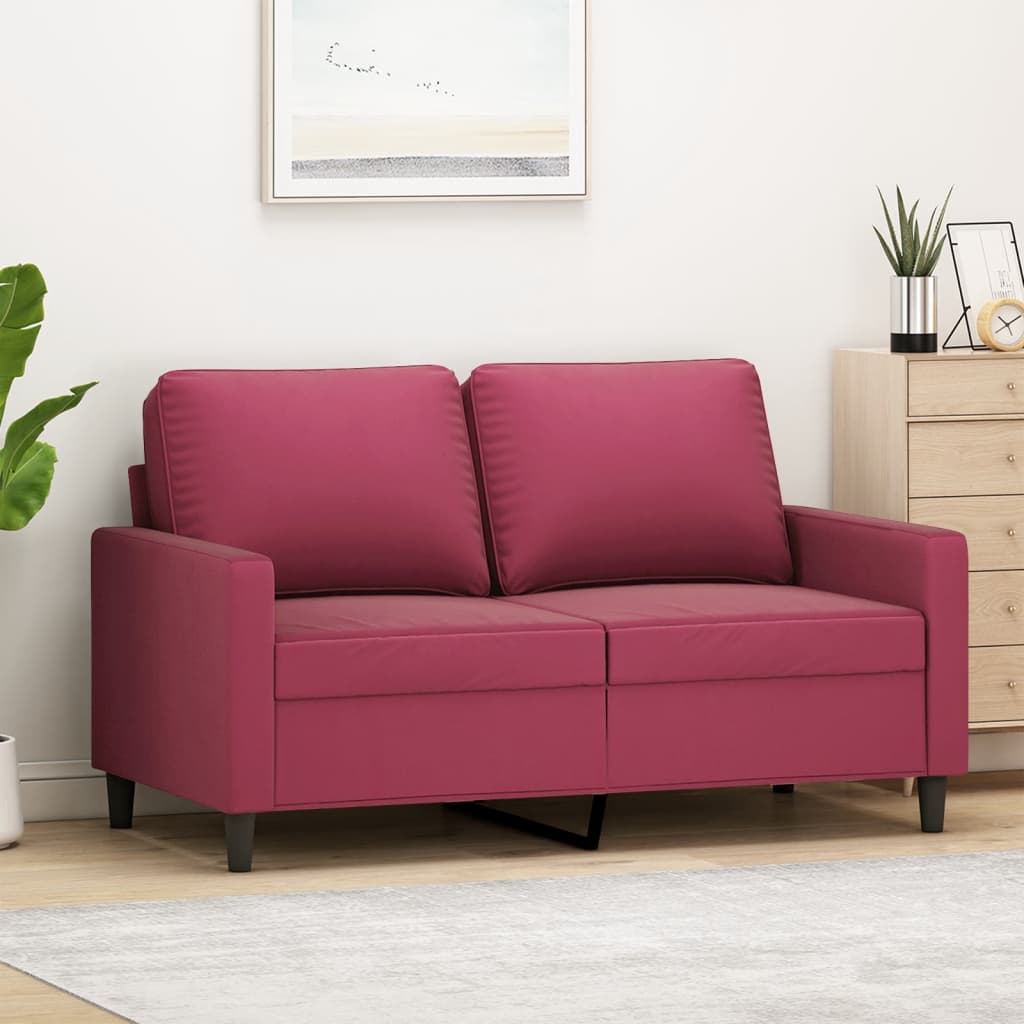 2-personers sofa 120 cm fløjl vinrød