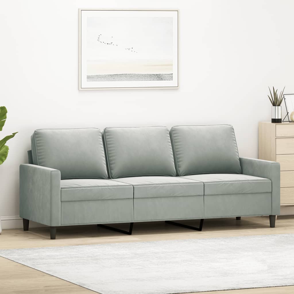 3-personers sofa 180 cm velour lysegrå