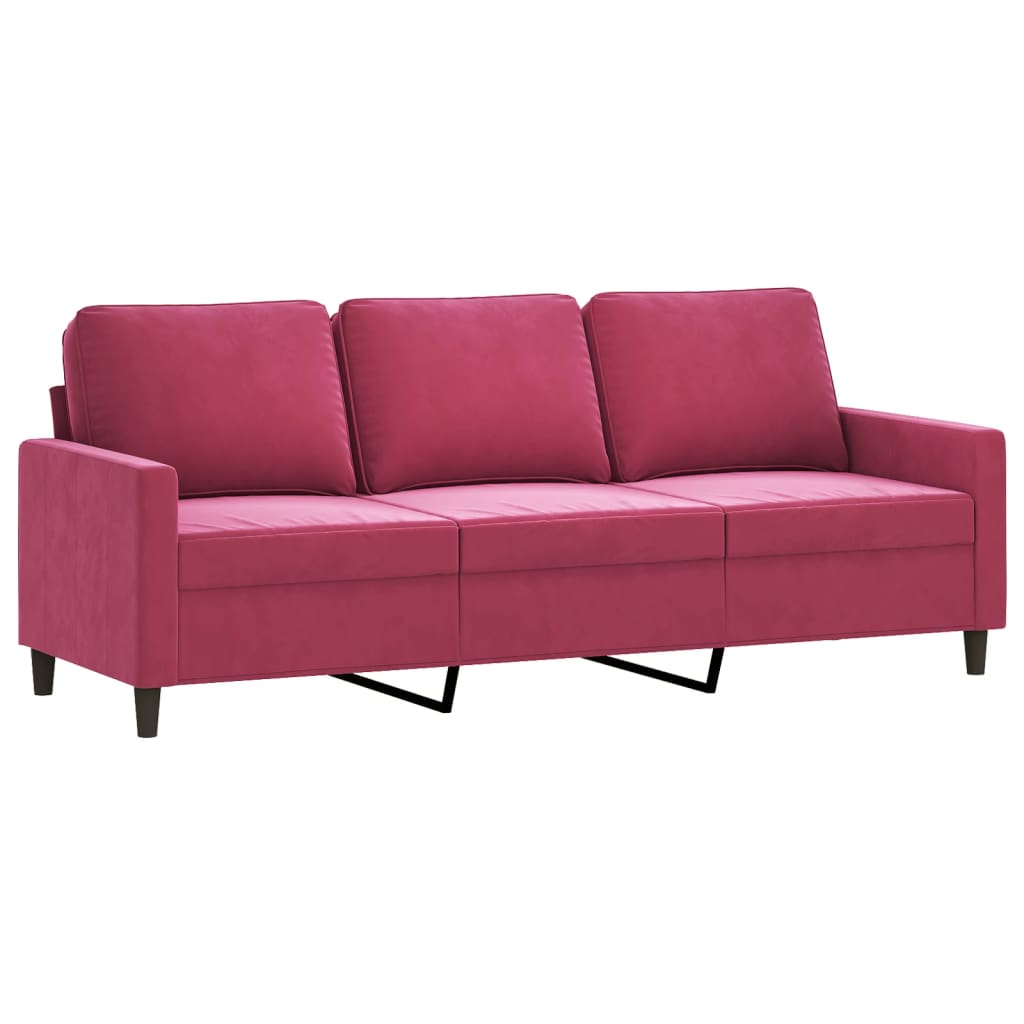 3-personers sofa 180 cm fløjl vinrød