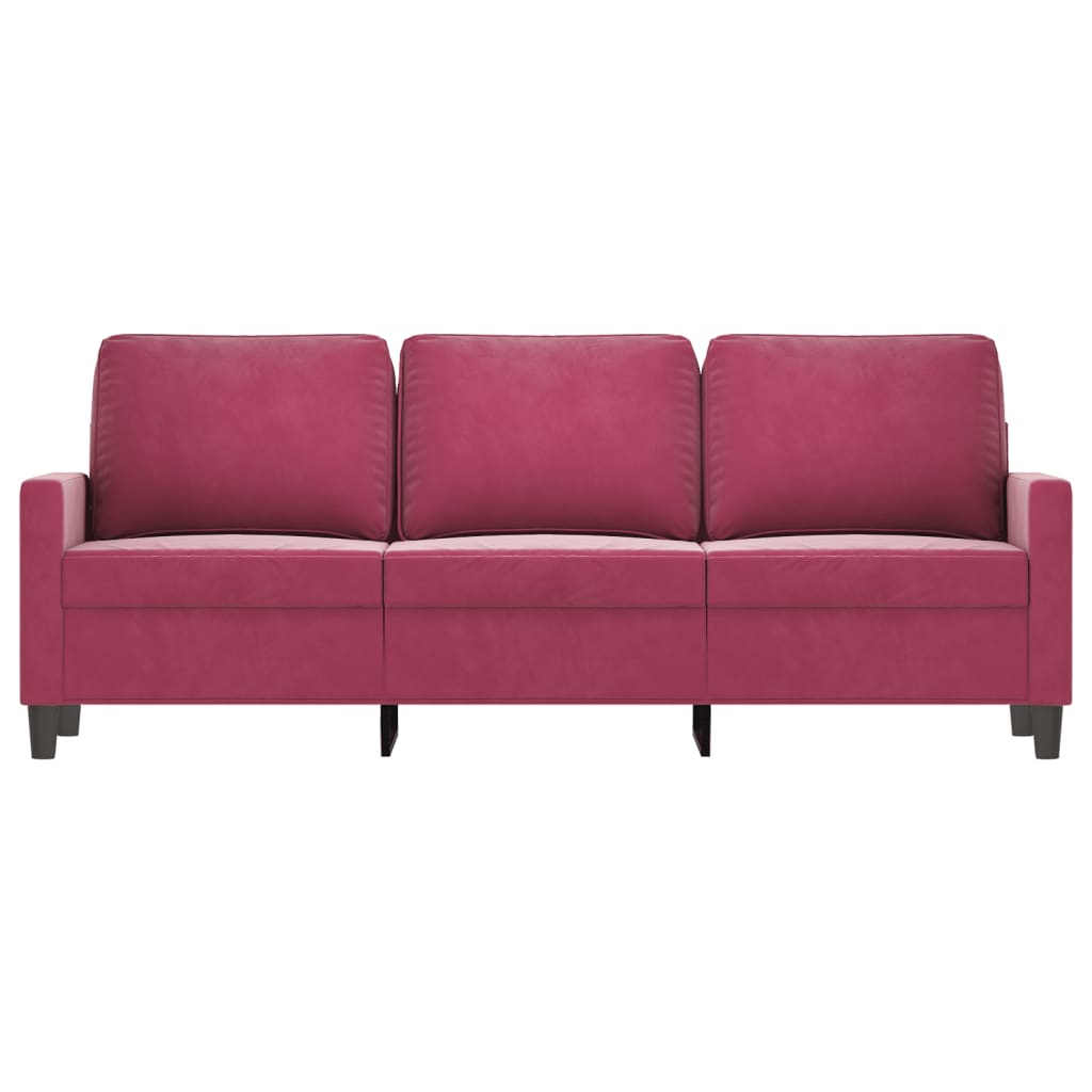 3-personers sofa 180 cm fløjl vinrød