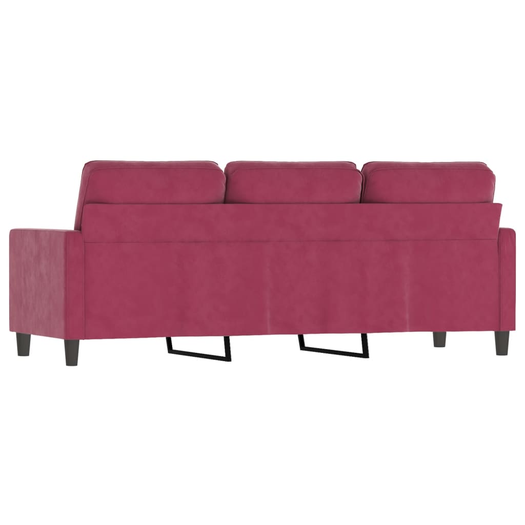 3-personers sofa 180 cm fløjl vinrød