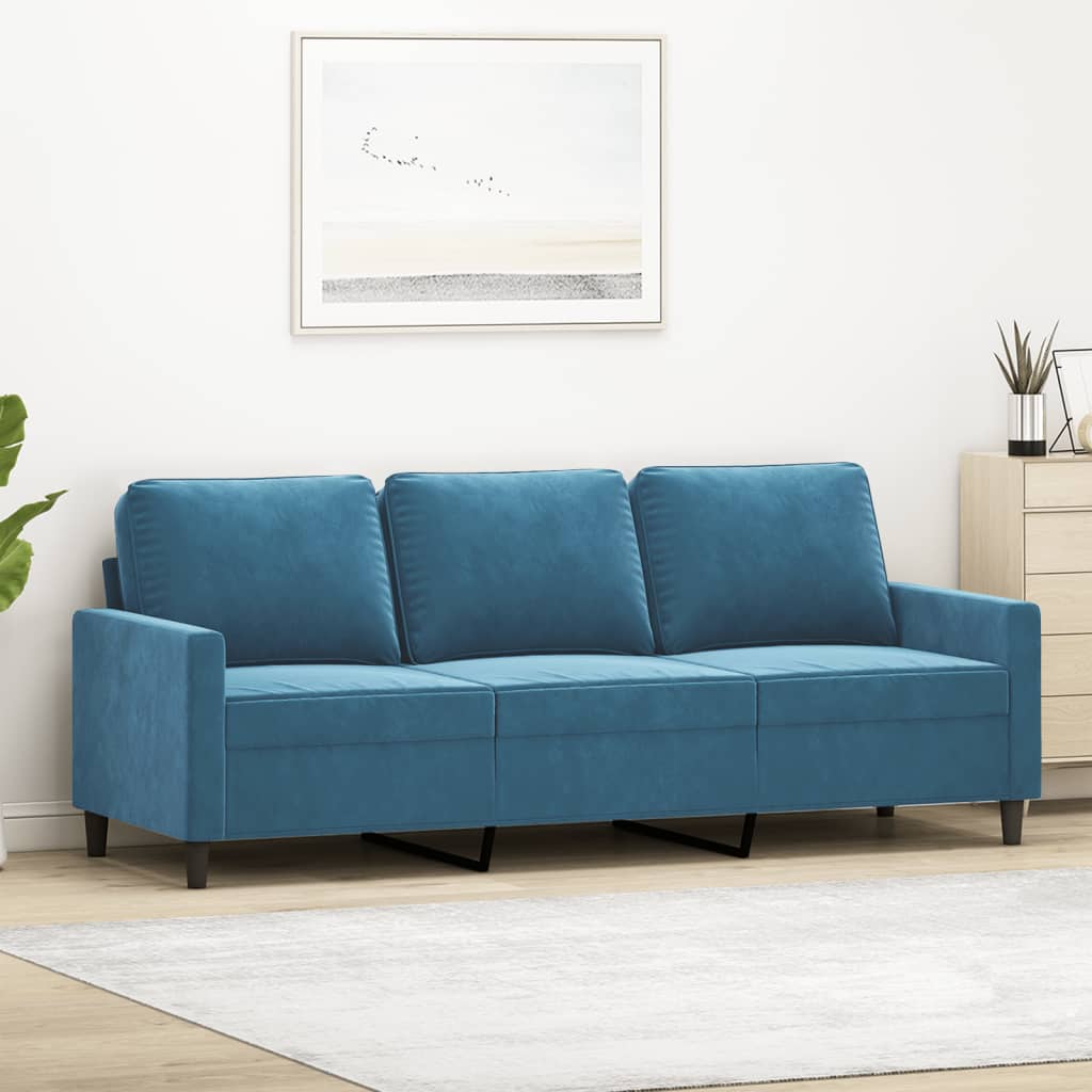 3-personers sofa 180 cm velour blå