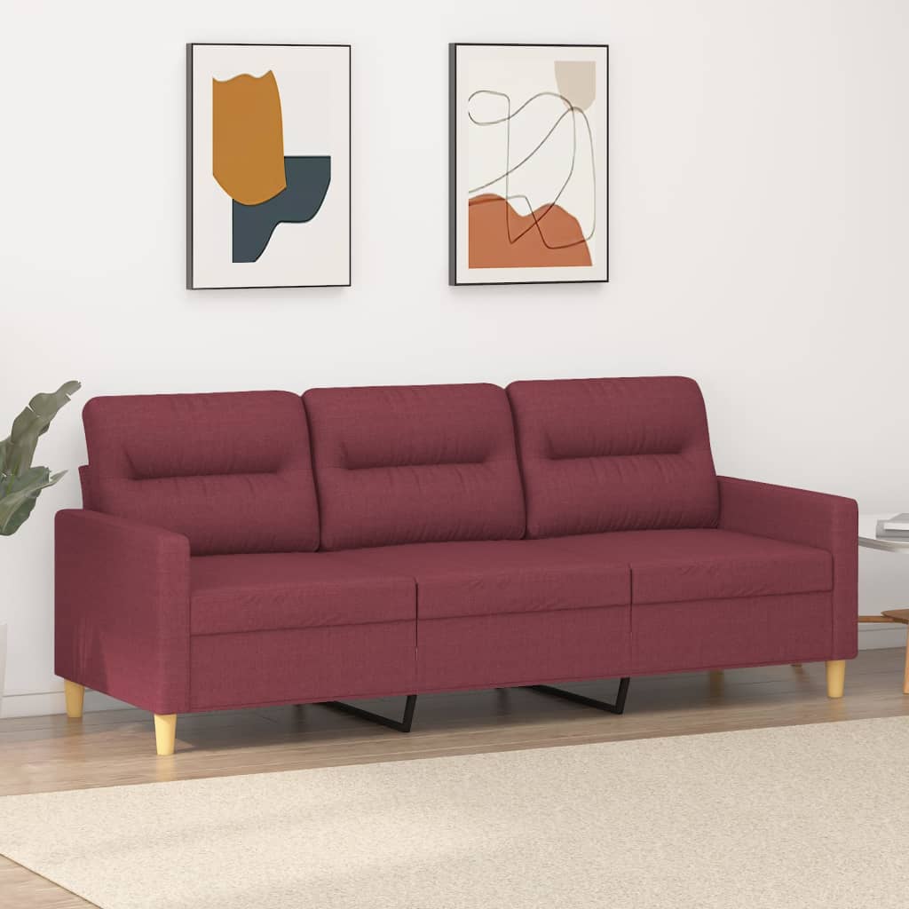 3-personers sofa 180 cm stof vinrød