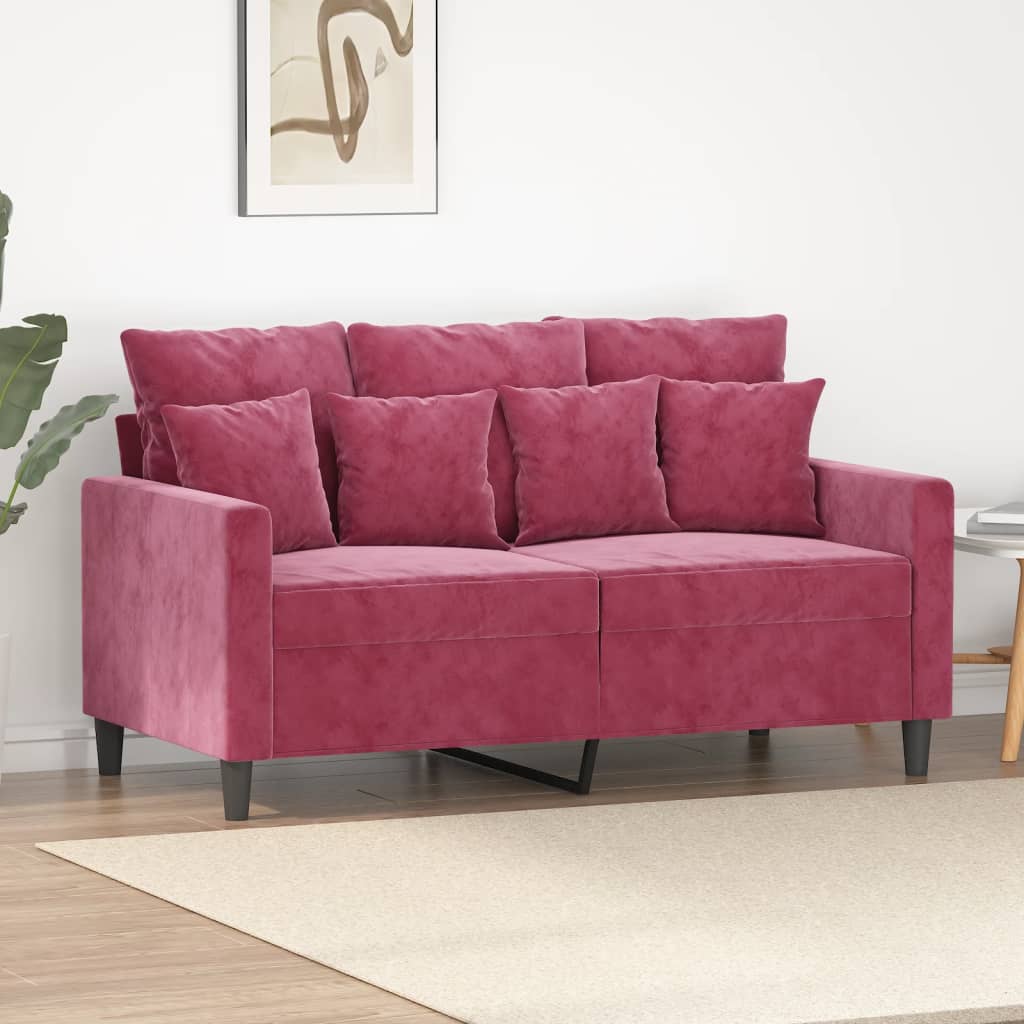 2-personers sofa 120 cm fløjl vinrød