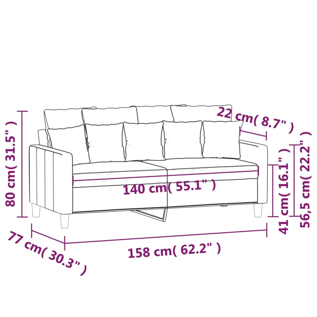 2-personers sofa 140 cm fløjl lysegrå