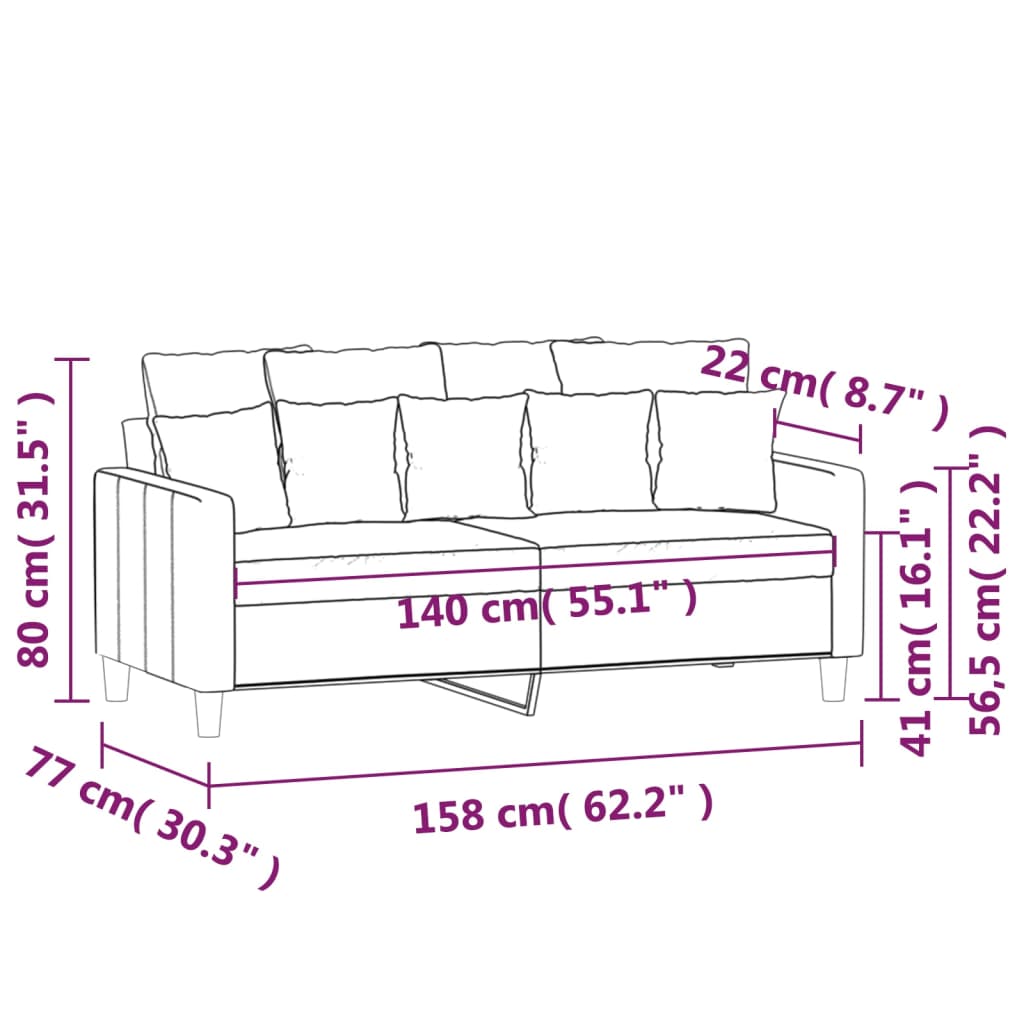 2-personers sofa 140 cm fløjl mørkegrå