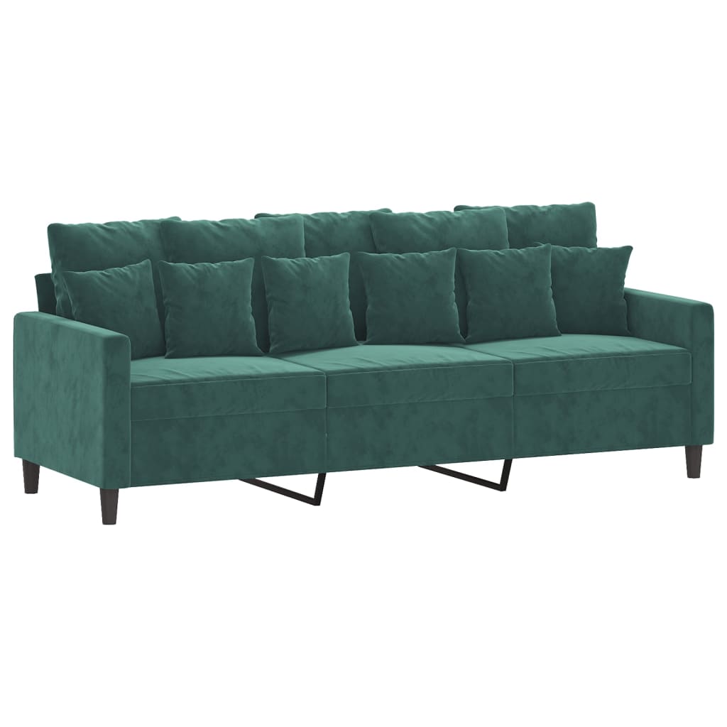 3-personers sofa 180 cm fløjl mørkegrøn