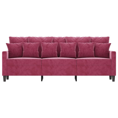 3-personers sofa 180 cm fløjl vinrød