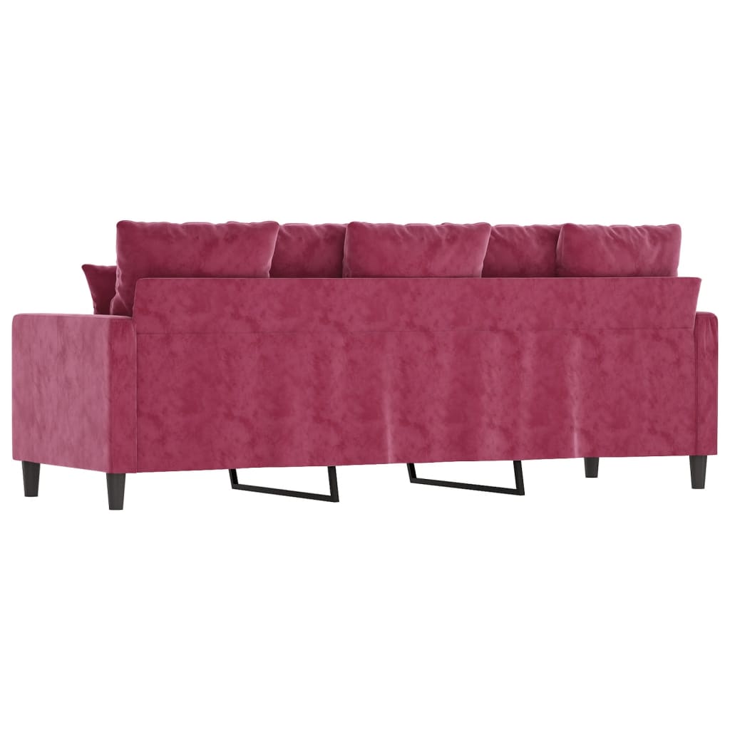 3-personers sofa 180 cm fløjl vinrød